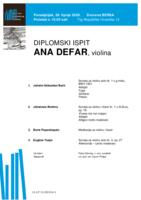 prikaz prve stranice dokumenta Ana Defar, violina : drugi dio diplomskog ispita - program