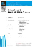 prikaz prve stranice dokumenta Toni Kranjac, klarinet : drugi dio diplomskog ispita - program