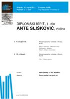 prikaz prve stranice dokumenta Ante Slišković, violina : prvi dio diplomskog ispita - program