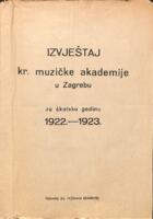 prikaz prve stranice dokumenta Izvještaj kr. muzičke akademije u Zagrebu za školsku godinu 1922.-1923.